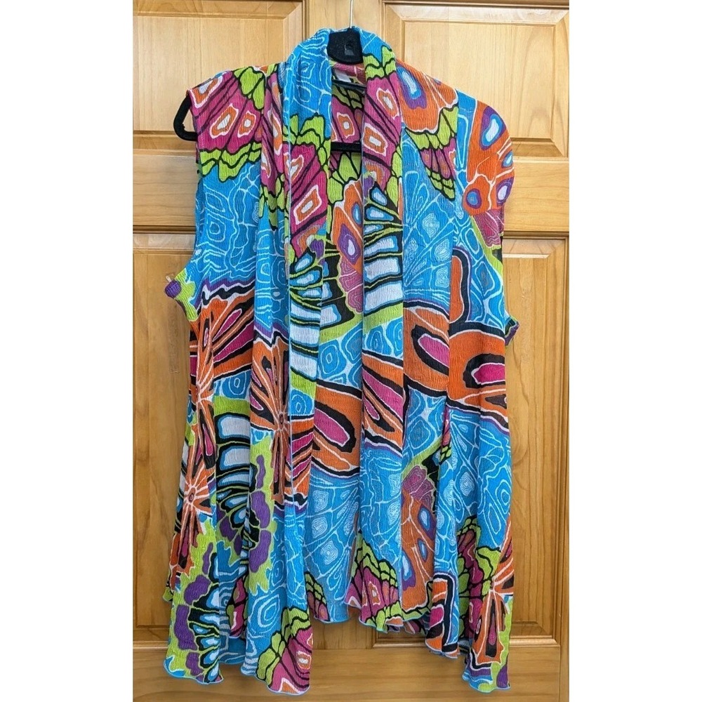 Pleats Collection Size XL Semi Sheer Tunic Open Cardigan Shawl Collar Top